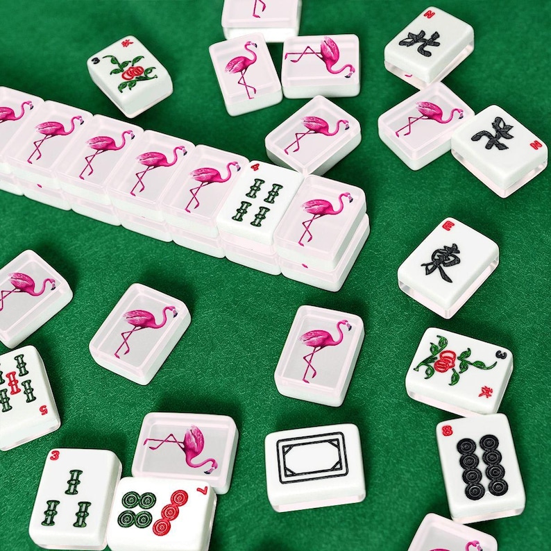 American Mahjong Tiles Set Pink Flamingo Motif image 2