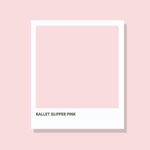 May include: A white-framed image with a soft pink background. The image within the frame is a solid ballet slipper pink color. The text "BALLET SLIPPER PINK" is printed in black at the bottom of the frame.
