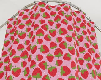 Stoff Duschvorhang Erdbeer-Muster Rot Rosa Grün Weiß