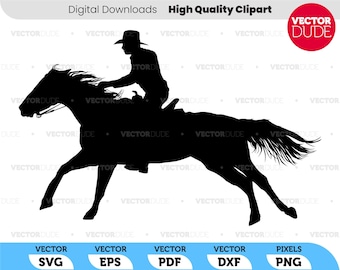 Cowboy originale a cavallo al galoppo, cavaliere maschio, western, silhouette, alta qualità dettagliata, taglio Cricut, svg eps pdf pdf png clipart