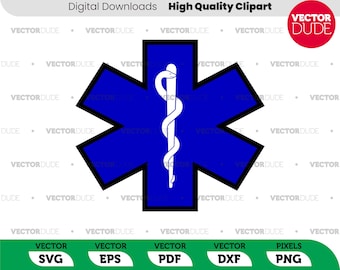 Croce medica EMS EMT Stella della vita - Alta qualità, Cricut Cut, Clipart vettoriale [svg eps pdf dxf png]