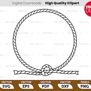 May include: Black and white rope circle with a knot and the text "Digital Downloads High Quality Clipart". The design is suitable for digital downloads, clipart, and nautical-themed projects. Includes SVG, EPS, PDF, DXF, and PNG file formats.