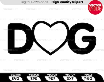 Testo di Dog Love Heart Taglia o stampa, Clipart vettoriale [svg eps pdf dxf png]