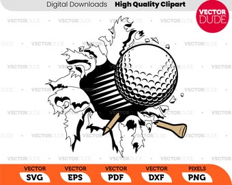 Ripping bursting tearing golfball with broken tee - black, light brown & white High Quality, Vector Clipart [ svg eps pdf dxf png ]