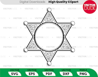 Modello di badge di sicurezza, polizia, sceriffo, alta qualità, taglio Cricut, clipart vettoriale [svg eps pdf dxf png]