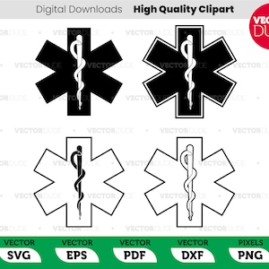 医療用十字架 EMS EMT 生命の星 - 高品質、クリカットカット、ベクタークリップアート [ svg eps pdf dxf png ]