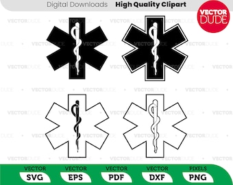 Croce medica EMS EMT Stella della vita - Alta qualità, Cricut Cut, Clipart vettoriale [svg eps pdf dxf png]