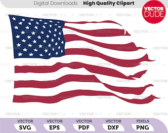 3 color ORIGINAL DESIGN Wavy Ripped and Tattered American flag High Quality Vector Clipart [ svg eps pdf png ]