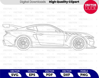 Mustang GTD 2024 2025 GT line drawing highly detailed original Vector Clipart [ svg eps pdf dxf png ]