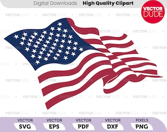 Bandiera americana ondulata con pieghe Clipart vettoriale di alta qualità [svg eps pdf dxf png]