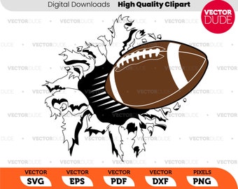 Ripping bursting tearing Football - black, brown & white High Quality, Vector Clipart [ svg eps pdf dxf png ]