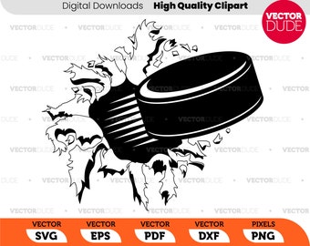 Disco da hockey su ghiaccio che si strappa e scoppia - bianco e nero Alta qualità, Clipart vettoriale [svg eps pdf dxf png]