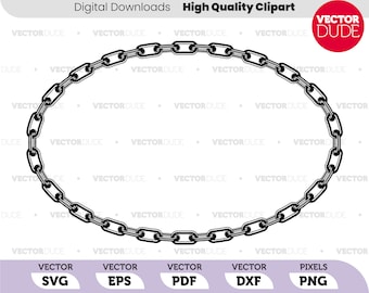 Bordo ovale con maglie a catena DETTAGLIATO, alta qualità, Cricut Cut, clipart vettoriale [svg eps pdf dxf png]
