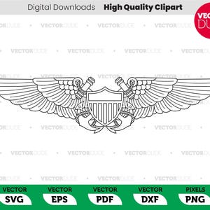 Asas de oficial de voo naval NFO Insignia, alta qualidade, Cricut Cut, clipart vetorial [ svg eps pdf dxf png ]
