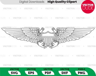 Naval Flight Officer NFO wings Insignia, High Quality, Cricut Cut, Vector Clipart [ svg eps pdf dxf png ]