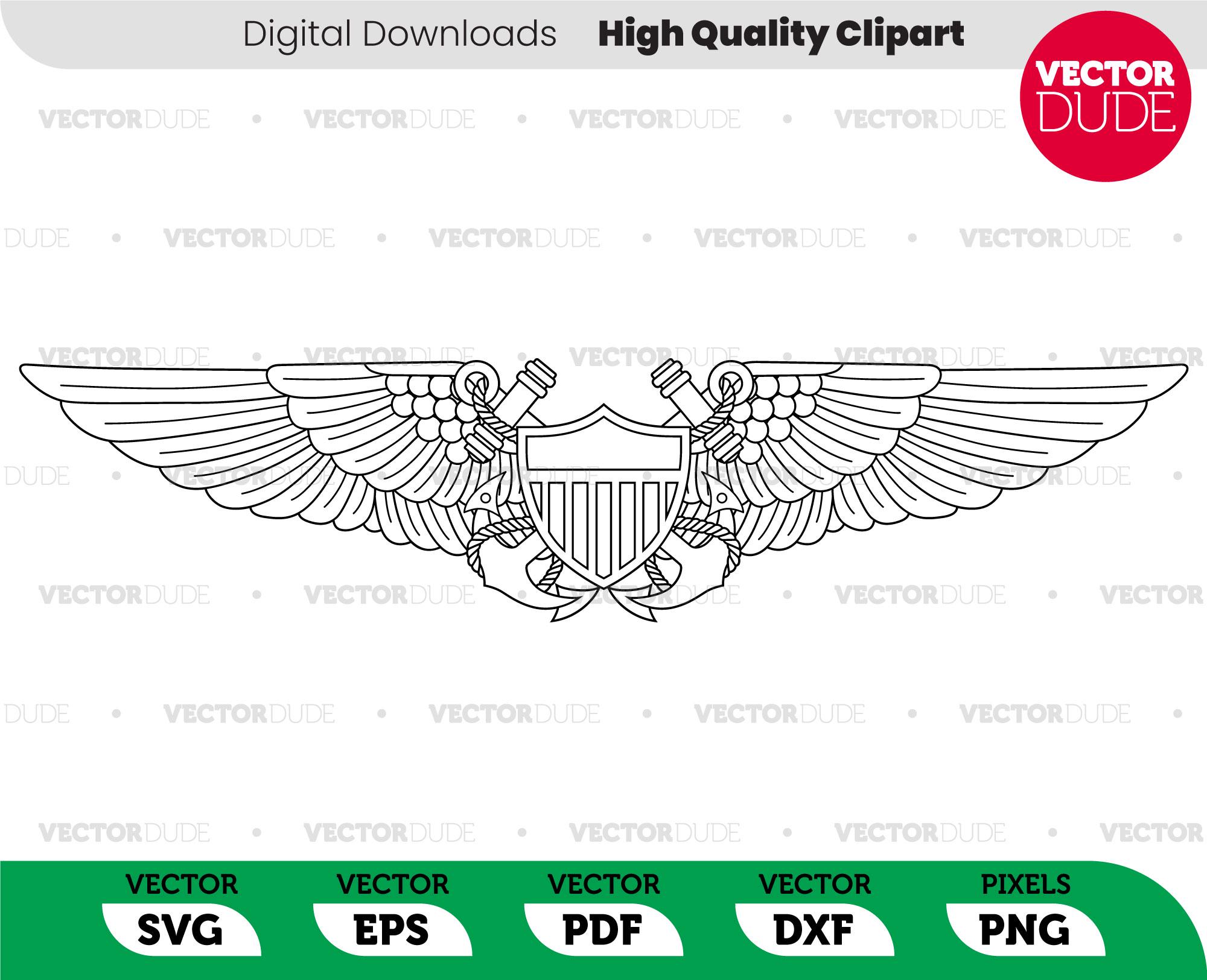 Naval Flight Officer NFO wings Insignia, High Quality, Cricut Cut, Vector Clipart [ svg eps pdf dxf png ]
