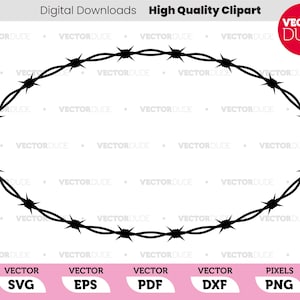 Bordure ovale en fil de fer barbelé à découper ou à imprimer, des cliparts vectoriels [svg eps pdf dxf png]