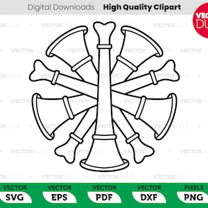5 trombe incrociate per la classifica del servizio dei vigili del fuoco (capo) - Clipart vettoriali [svg eps pdf dxf png]
