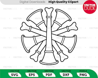 5 crossed bugles for fire department service ranking (Chief) -  Vector Clipart [ svg eps pdf dxf png ]