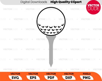 Pallina da golf su un supporto per la testa. Alta qualità, taglio Cricut, clipart vettoriale [svg eps pdf dxf png]