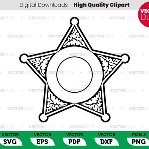Puede incluir: Un contorno en blanco y negro de una estrella de cinco puntas con un círculo en el centro. La estrella tiene detalles decorativos alrededor de los bordes.