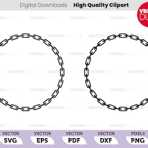 May include: A black and white vector illustration of a chain link circle. The image is available in SVG, EPS, PDF, DXF, and PNG formats.