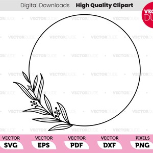 May include: A black and white circular frame with a floral design on the left side. The frame is perfect for adding a touch of elegance to your designs.