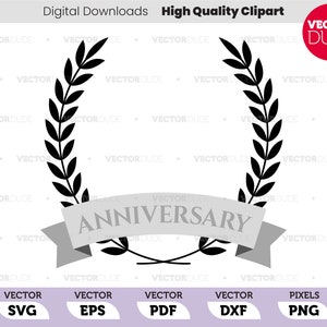 Szablon wieńca z wstążki rocznicowej - Wysoka jakość, cięcie Cricut, clipart wektorowy [svg eps pdf dxf png]