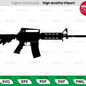 AR15 Style Carbine Firearm High Quality vector, Cricut Cut, cuttable printable Clipart [ svg eps pdf dxf png ]