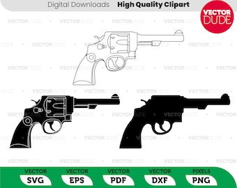 Detailed Pistol - Revolver - Hand Gun High Quality vector, Cricut Cut, cuttable printable Clipart [ svg eps pdf dxf png ]