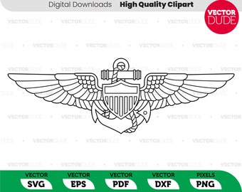 Naval Aviation Aviator Wings Insignia, High Quality, Cricut Cut, Vector Clipart [ svg eps pdf dxf png ]