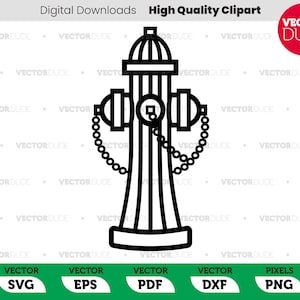 Puede incluir: Ilustración en blanco y negro de línea de arte de un hidrante con una cadena unida a la parte superior. El hidrante tiene una parte superior redonda y una base rectangular.