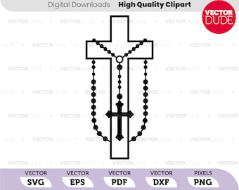 Religious Prayer Cross with rosary beads High Quality Vector, Cricut Vinyl Cutting File, Vector Clipart [ svg eps pdf dxf png ]