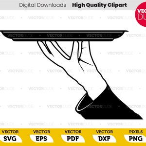Butler hand met dienblad, hoge kwaliteit, Cricut Cut, vector clipart [svg eps pdf dxf png]