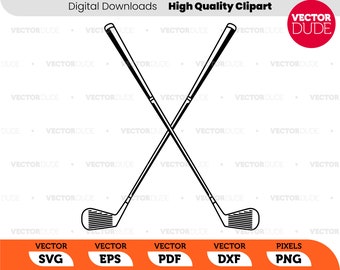 Golf clubs crossed single color High Quality, Cricut Cut, Vector Clipart [ svg eps pdf dxf png ]