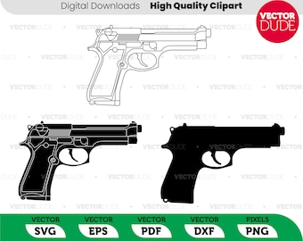 Pistola dettagliata - Pistola Vettore di alta qualità, Cricut Cut, Clipart stampabile tagliabile [svg eps pdf dxf png]