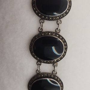 Vintage sterling silver, black onyx, marcasite bracelet.