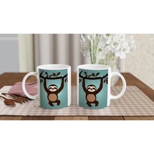 White 11oz Ceramic Mug "Happy Sloth" Dishwasher/Microwave Safe