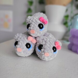 Crochet Sad Hamster Plush | Cute Handmade Amigurumi Meme Hamster Plushie | Pink Bow