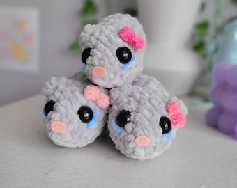 Crochet Sad Hamster Plush | Cute Handmade Amigurumi Meme Hamster Plushie | Pink Bow