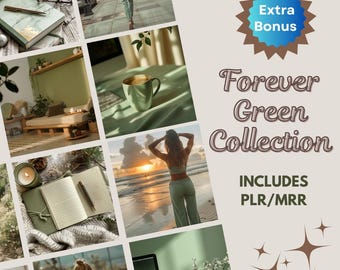 Instagram、DFY MRR、PLR向けの、いつまでも使える、顔の見えないデジタルマーケティングコンテンツとして使える、美しいグリーン画像170枚コレクション。デジタルダウンロード。