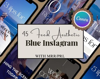 45個のブルーInstagramテンプレート / インフルエンサー向けInstagramフィード / ソーシャルメディア / ブルーブランディング / Canvaテンプレート / 美しいIGフィード