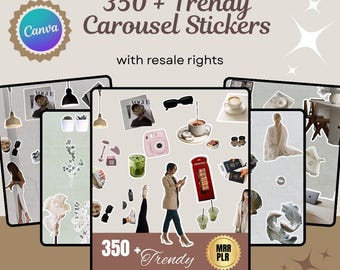 350 枚のカルーセル ステッカー、Canva ソーシャル メディア テンプレート、デジタル マーケティング ツール、顔のないバイラル コンテンツ、MRR、PLR。