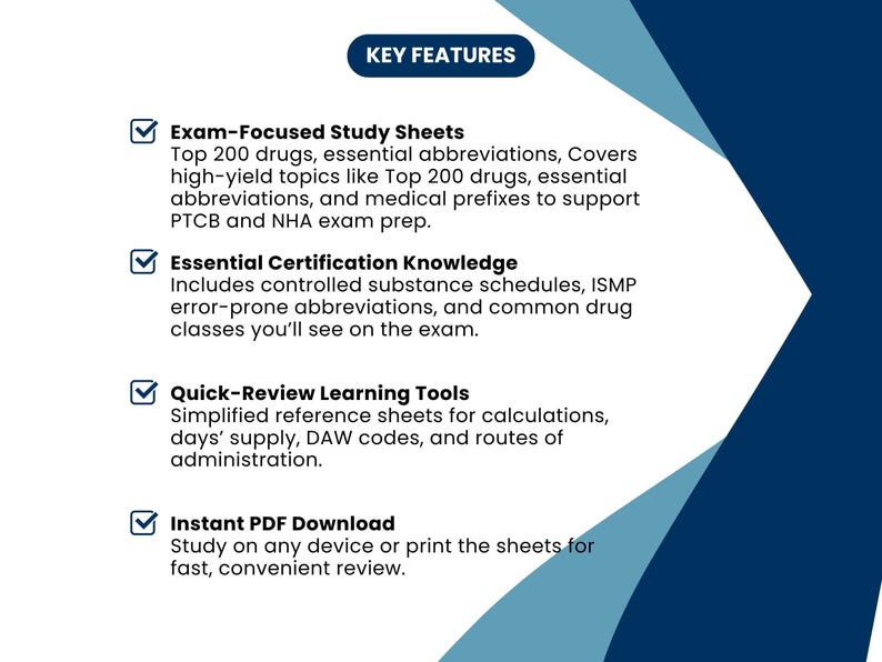 Pharmacy Technician Certification Study Sheets (CPhT) | Top 200 Drugs, Abbreviations & Calculations | PTCB/NHA Prep PDF image 2