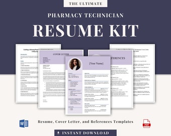 Professional Pharmacy Technician Resume and Cover Letter Bundle: Templates & Guides - Editable in Microsoft Word