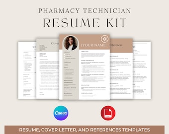 Professional Pharmacy Technician Resume and Cover Letter Bundle: Templates & Guides - Editable in Canva.