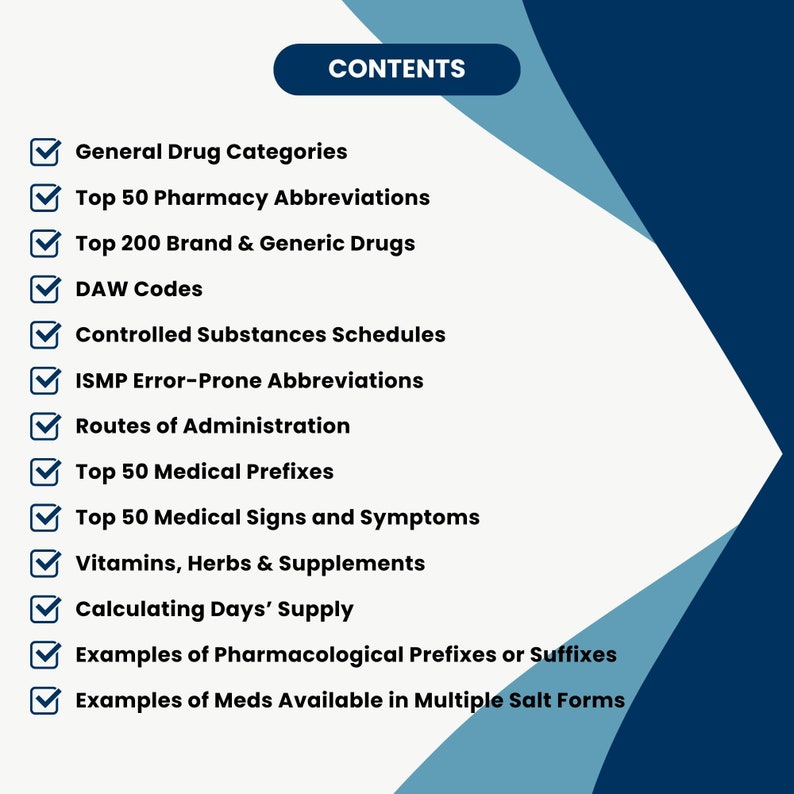 Pharmacy Technician Certification Study Sheets (CPhT) | Top 200 Drugs, Abbreviations & Calculations | PTCB/NHA Prep PDF image 3