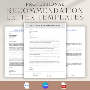 Plantilla de carta de recomendación profesional / Editable en Microsoft Word y Canva