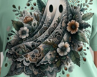 Halloween png, T-shirt download digitale per sublimazione, arte digitale floreale fantasma, simpatico fantasma Boo png