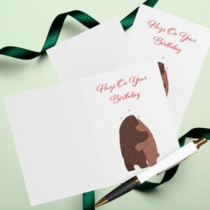 Hugs On Your Birthday Card, Bears Hugging Art Birthday Card, Happy Birthday Card, Set Of 5 Cards With Envelopes